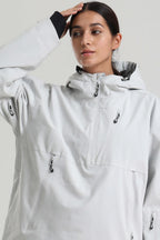 Women's Light Gray Side-Zip Vented Ski Anorak Fully-Sealed Insulated Snow Anorak