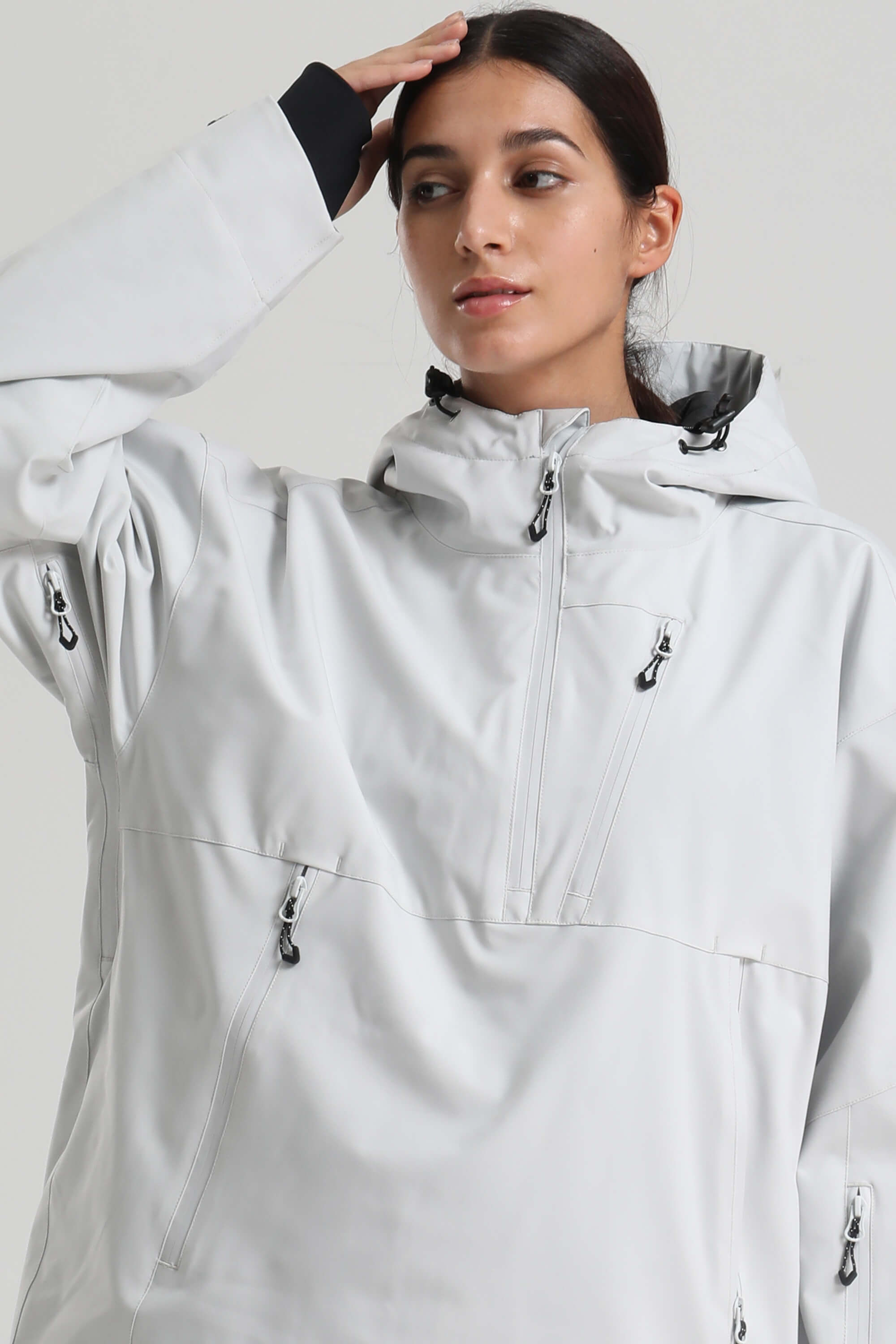 Women's Light Gray Side-Zip Vented Ski Anorak Fully-Sealed Insulated Snow Anorak
