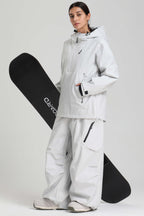 Women's Light Gray Side-Zip Vented Ski Anorak Fully-Sealed Insulated Snow Anorak