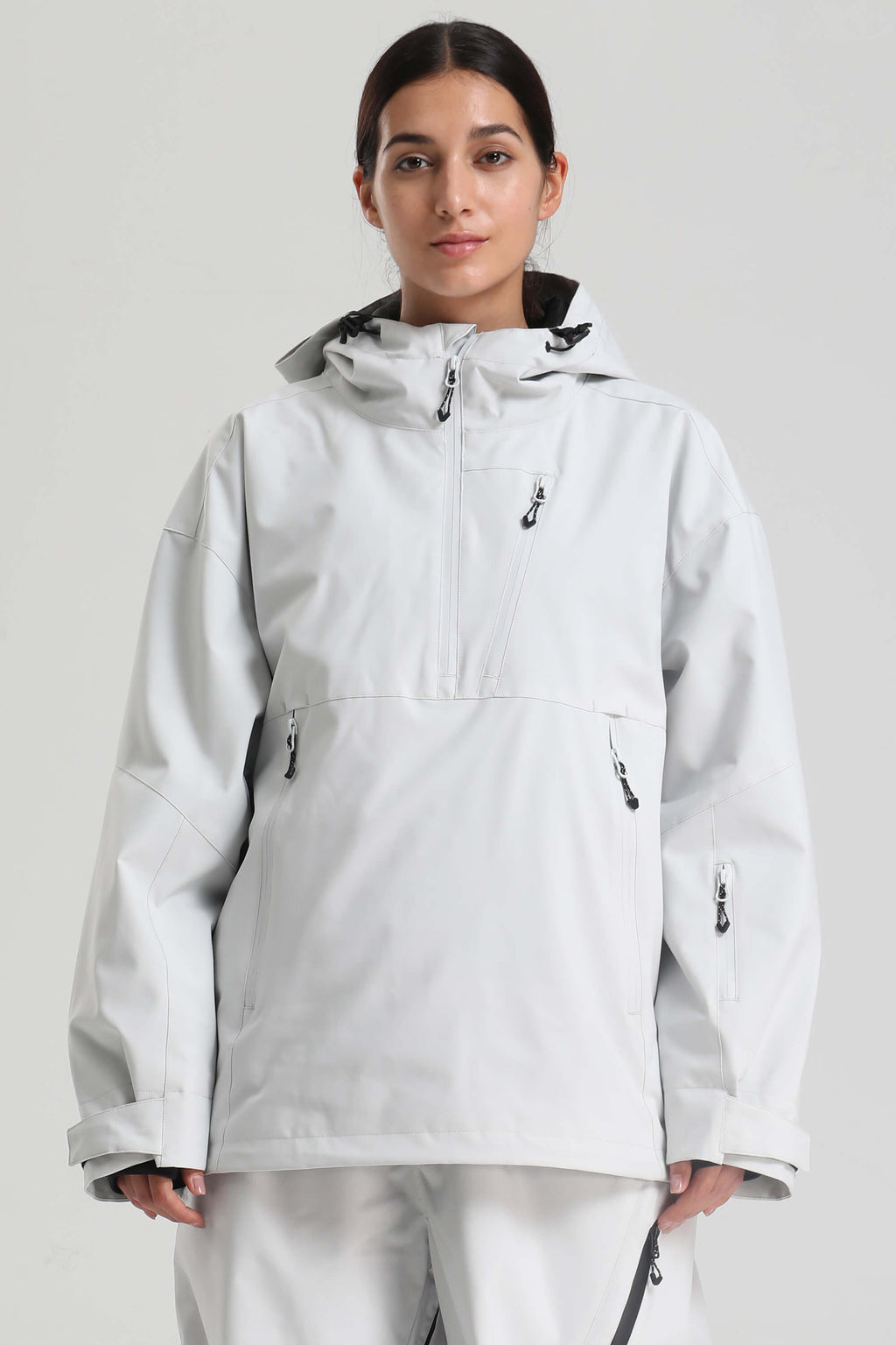 Women's Light Gray Side-Zip Vented Ski Anorak Fully-Sealed Insulated Snow Anorak