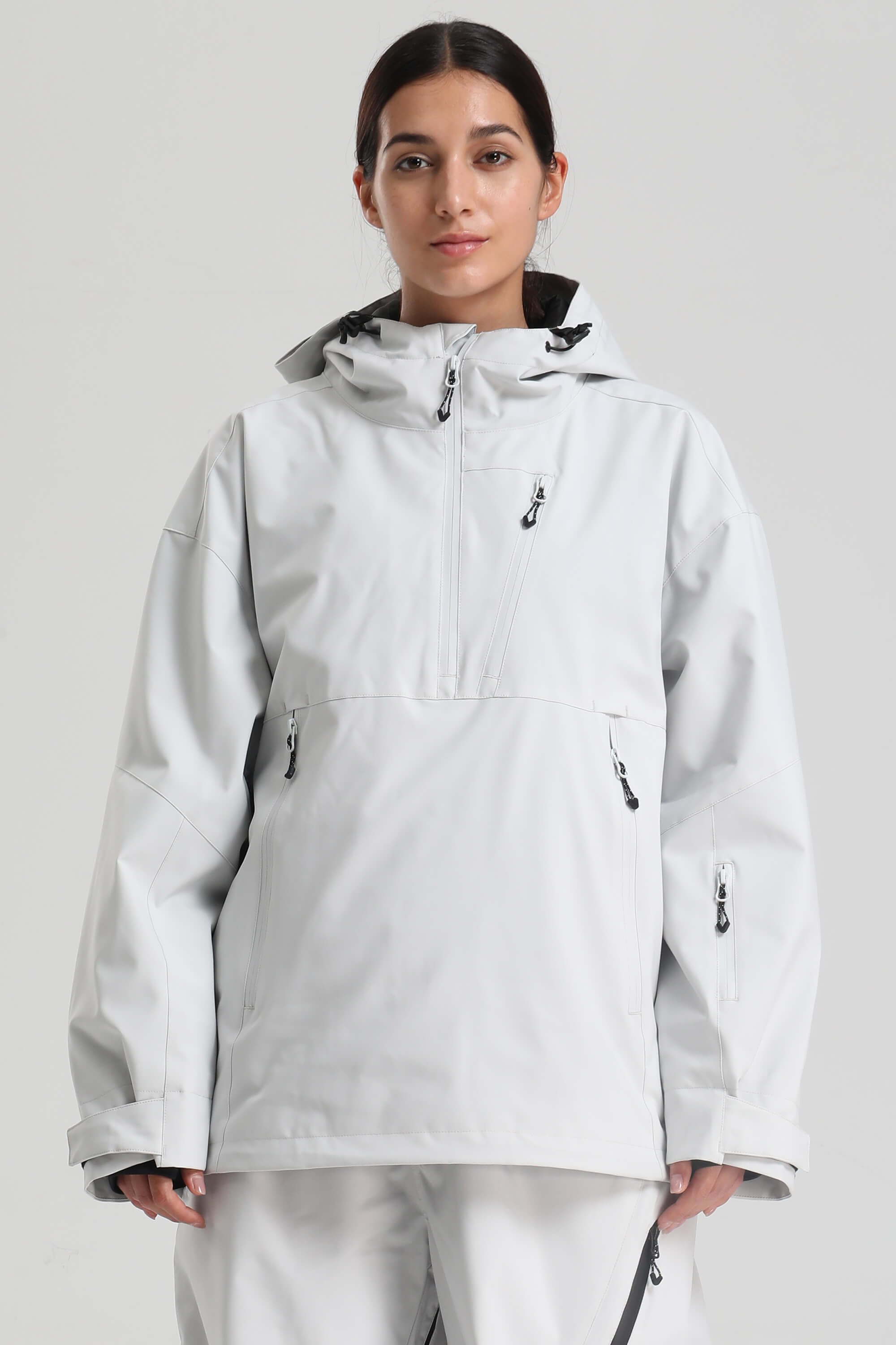 Women's Light Gray Side-Zip Vented Ski Anorak Fully-Sealed Insulated Snow Anorak