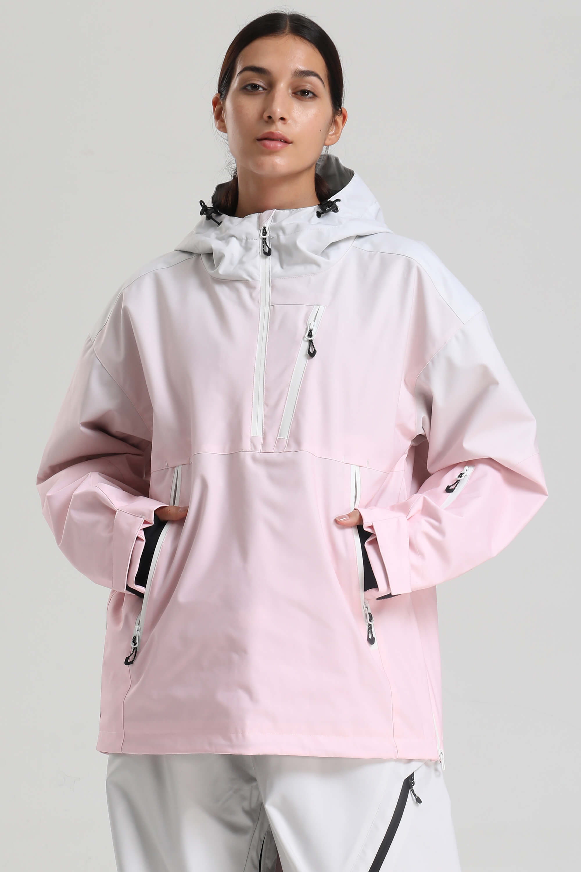 Women's Pink Gradient Side-Zip Vented Ski Anorak Fully-Sealed Insulated Snow Anorak Main image