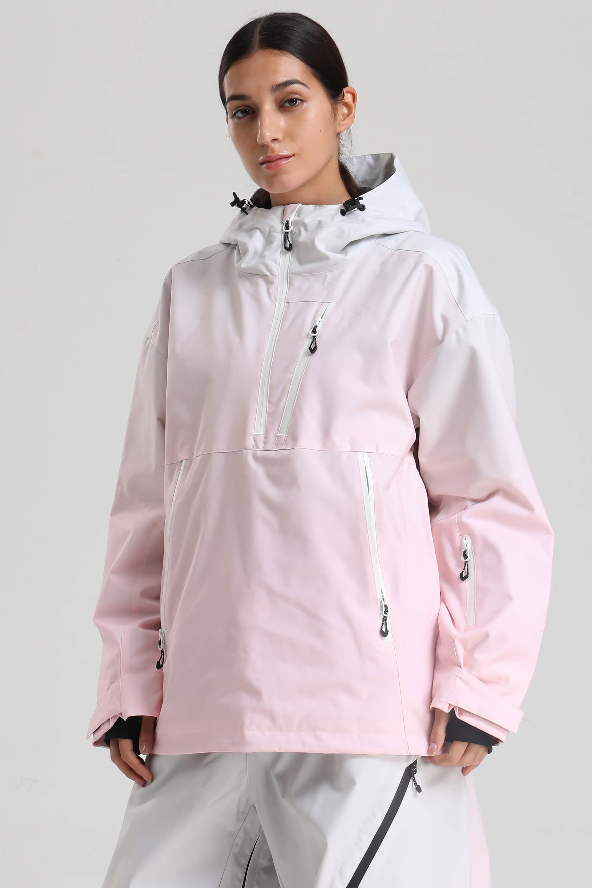 Women's Black Side-Zip Vented Ski Anorak Fully-Sealed Insulated Snow Anorak