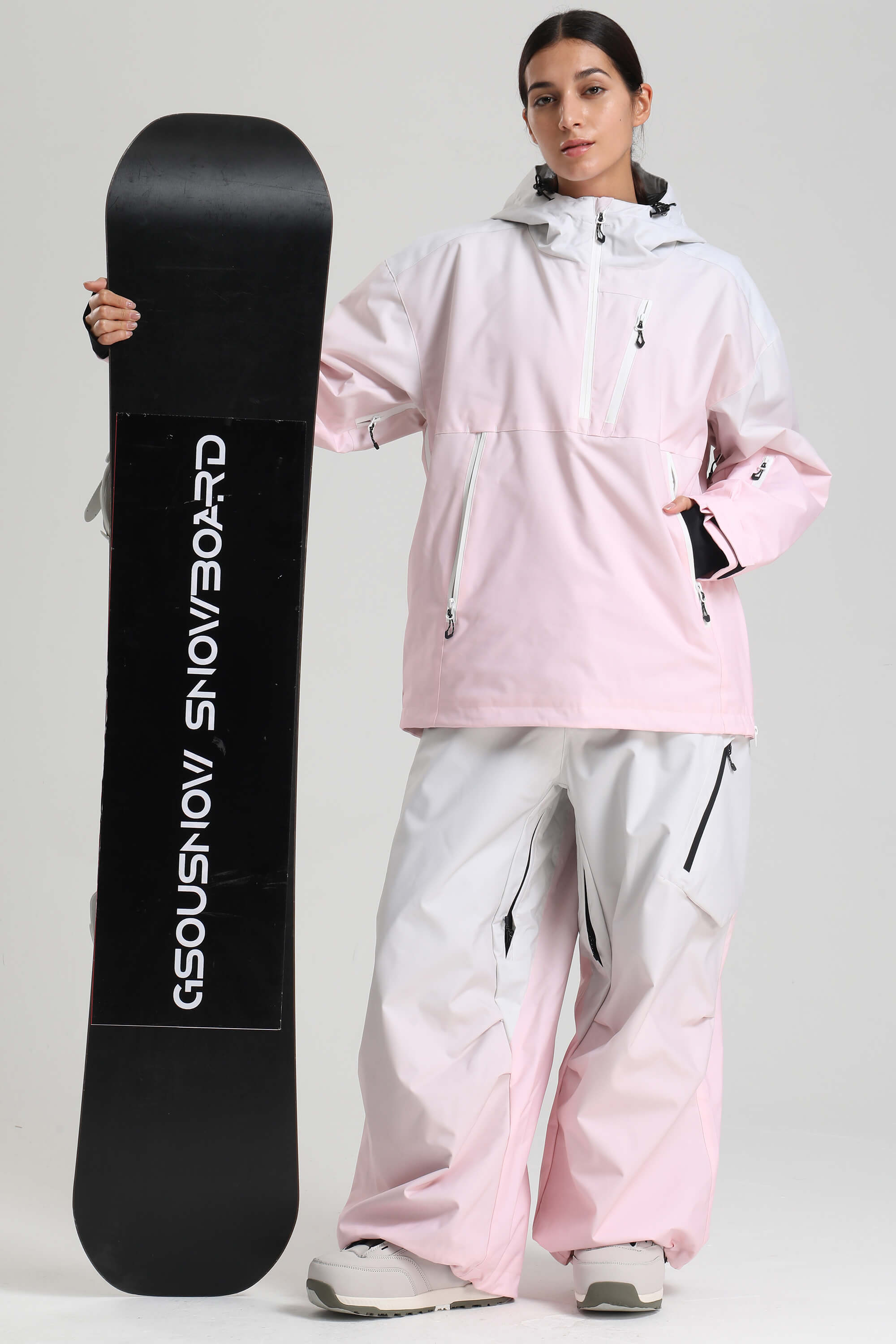 Women's Pink Gradient Side-Zip Vented Ski Anorak Fully-Sealed Insulated Snow Anorak