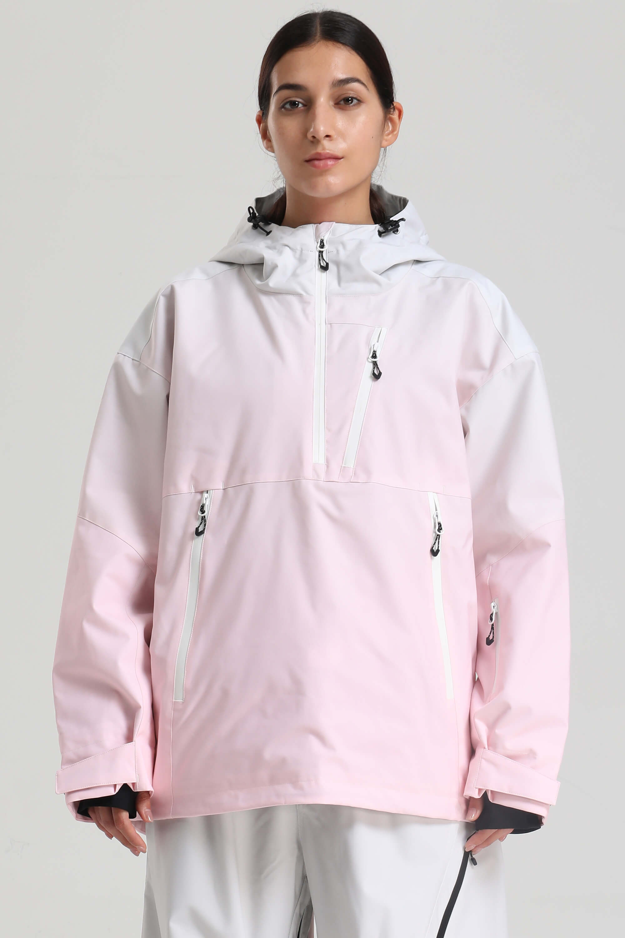 Women's Pink Gradient Side-Zip Vented Ski Anorak Fully-Sealed Insulated Snow Anorak