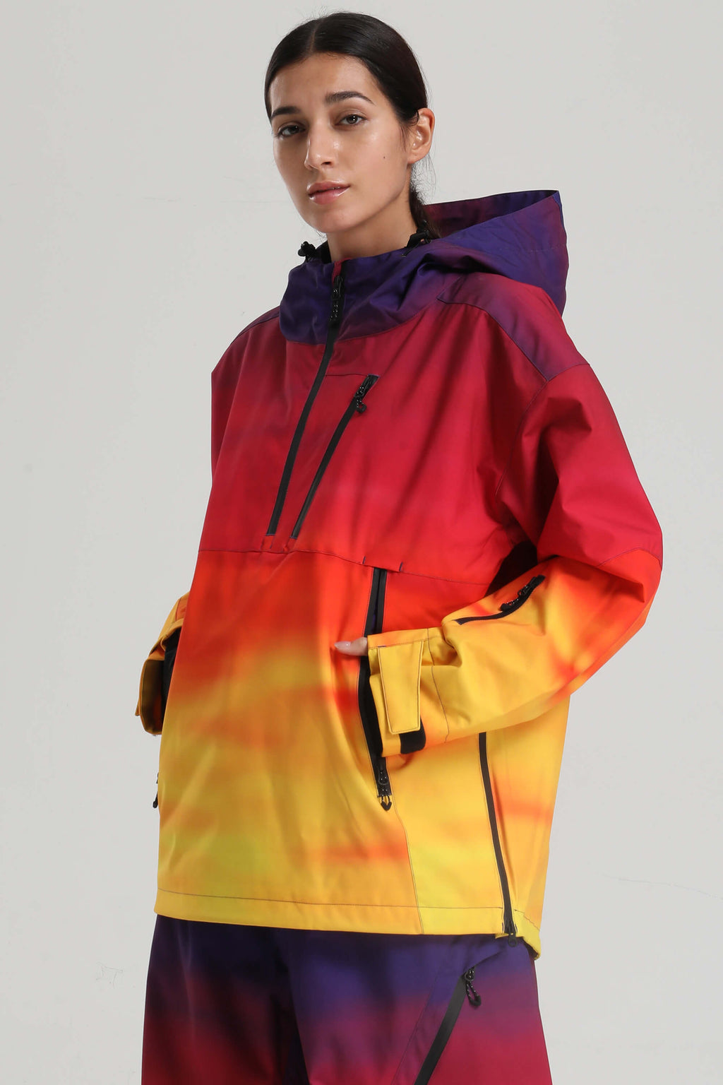 Women's Black Side-Zip Vented Ski Anorak Fully-Sealed Insulated Snow Anorak