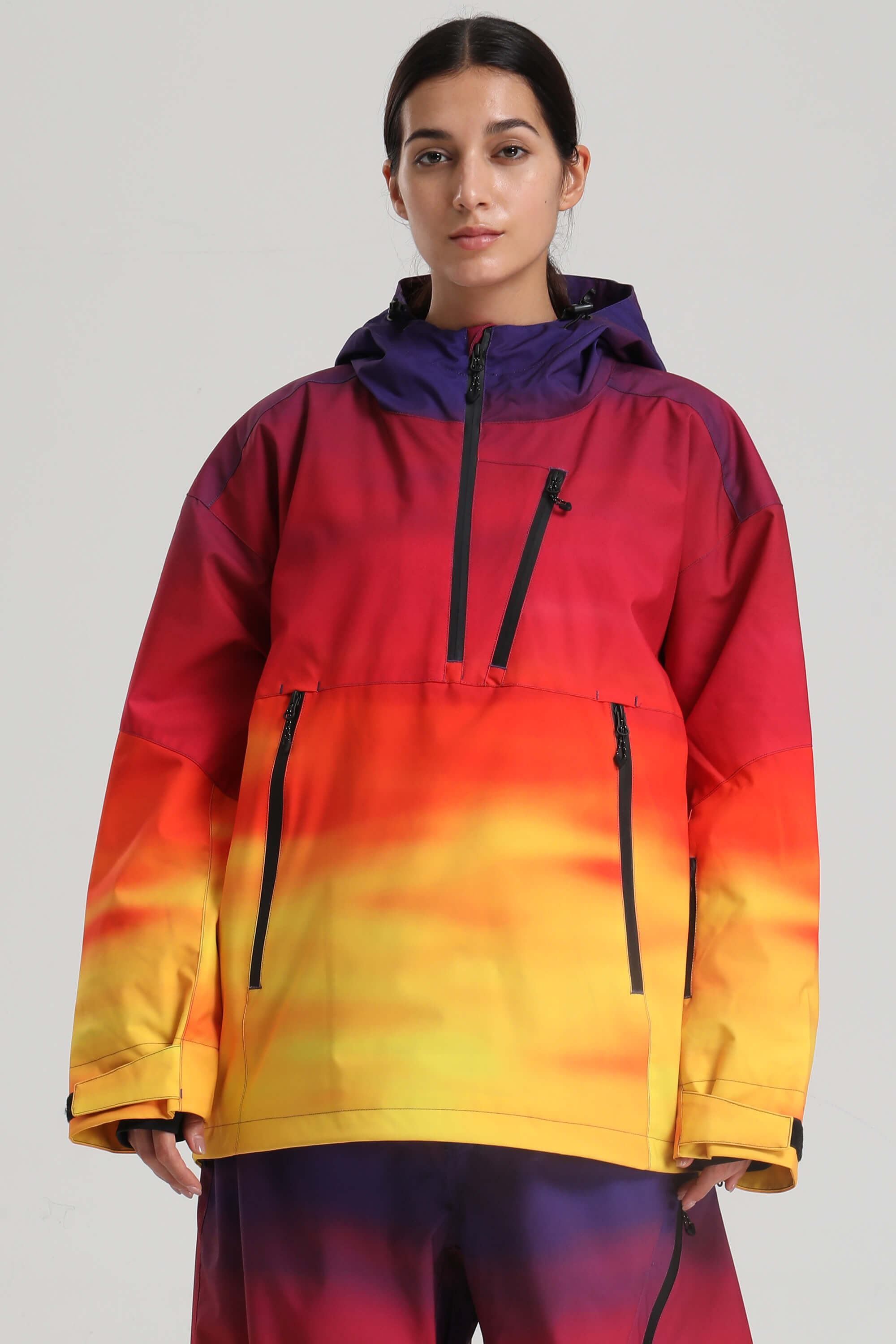 Women's Sunset Gradient Side-Zip Vented Ski Anorak Fully-Sealed Insulated Snow Anorak