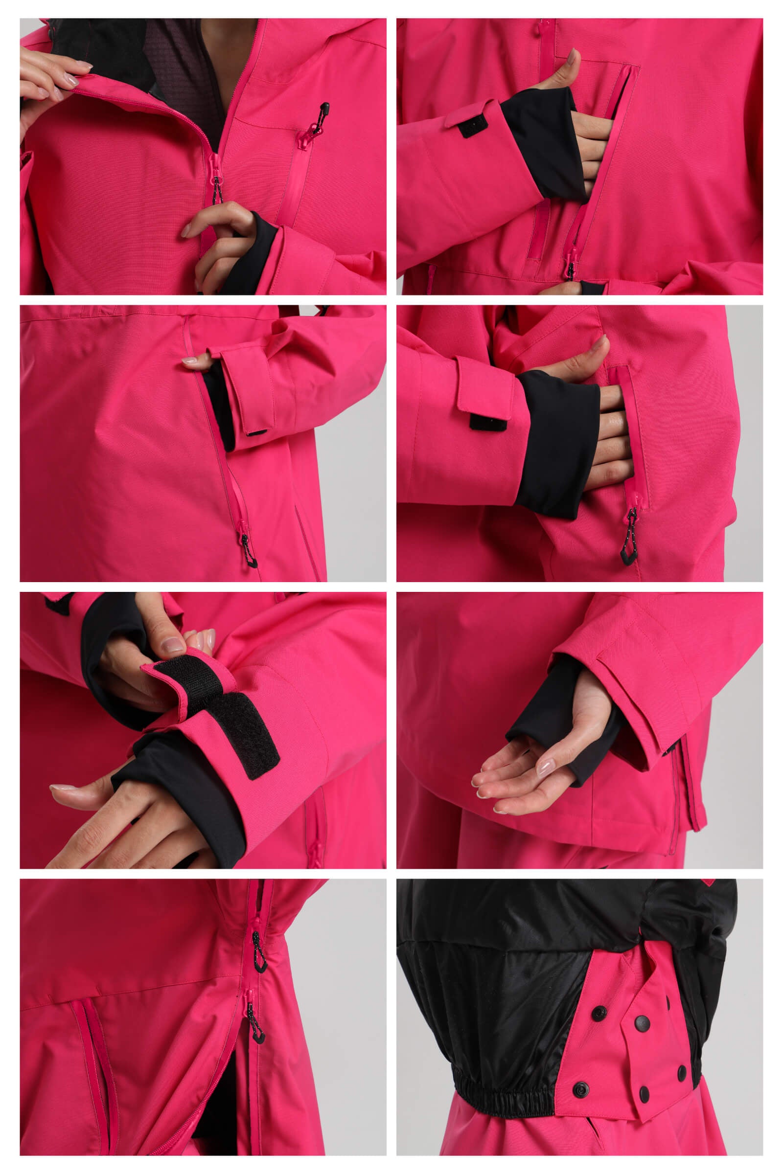 Women's Black Side-Zip Vented Ski Anorak Fully-Sealed Insulated Snow Anorak