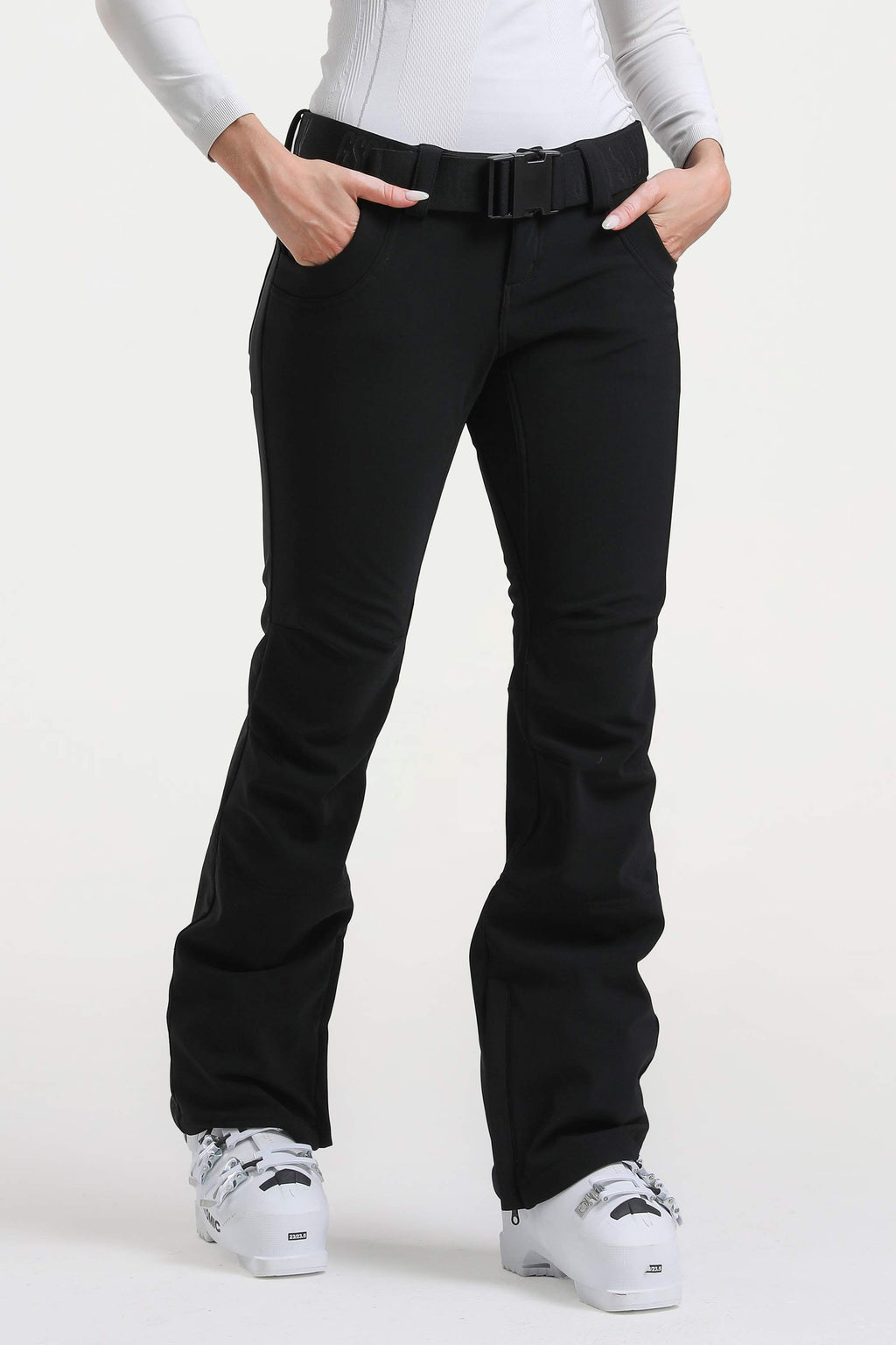 Black Slim-Fit Flared Hem Ski Pants Waterproof Snow Pants