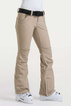 Khaki Slim-Fit Flared Hem Ski Pants Waterproof Snow Pants