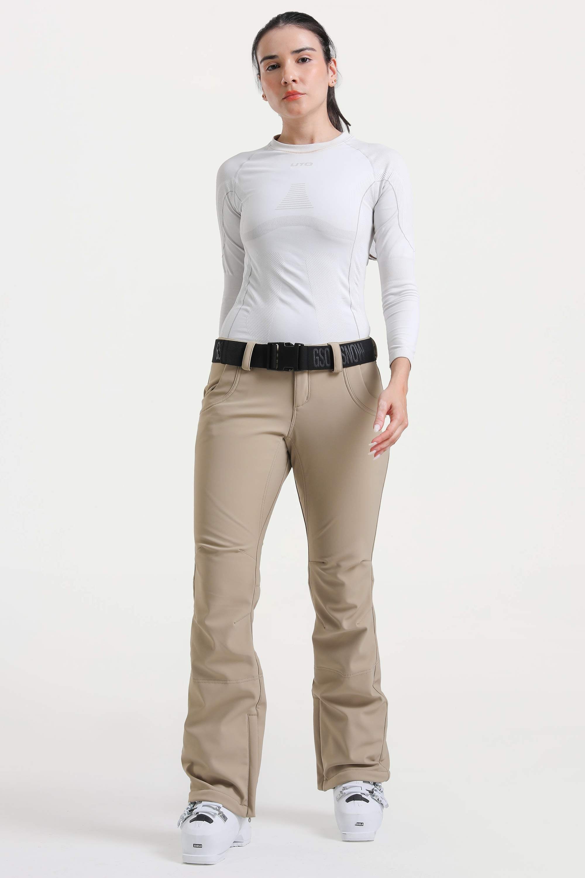 Khaki Slim-Fit Flared Hem Ski Pants Waterproof Snow Pants