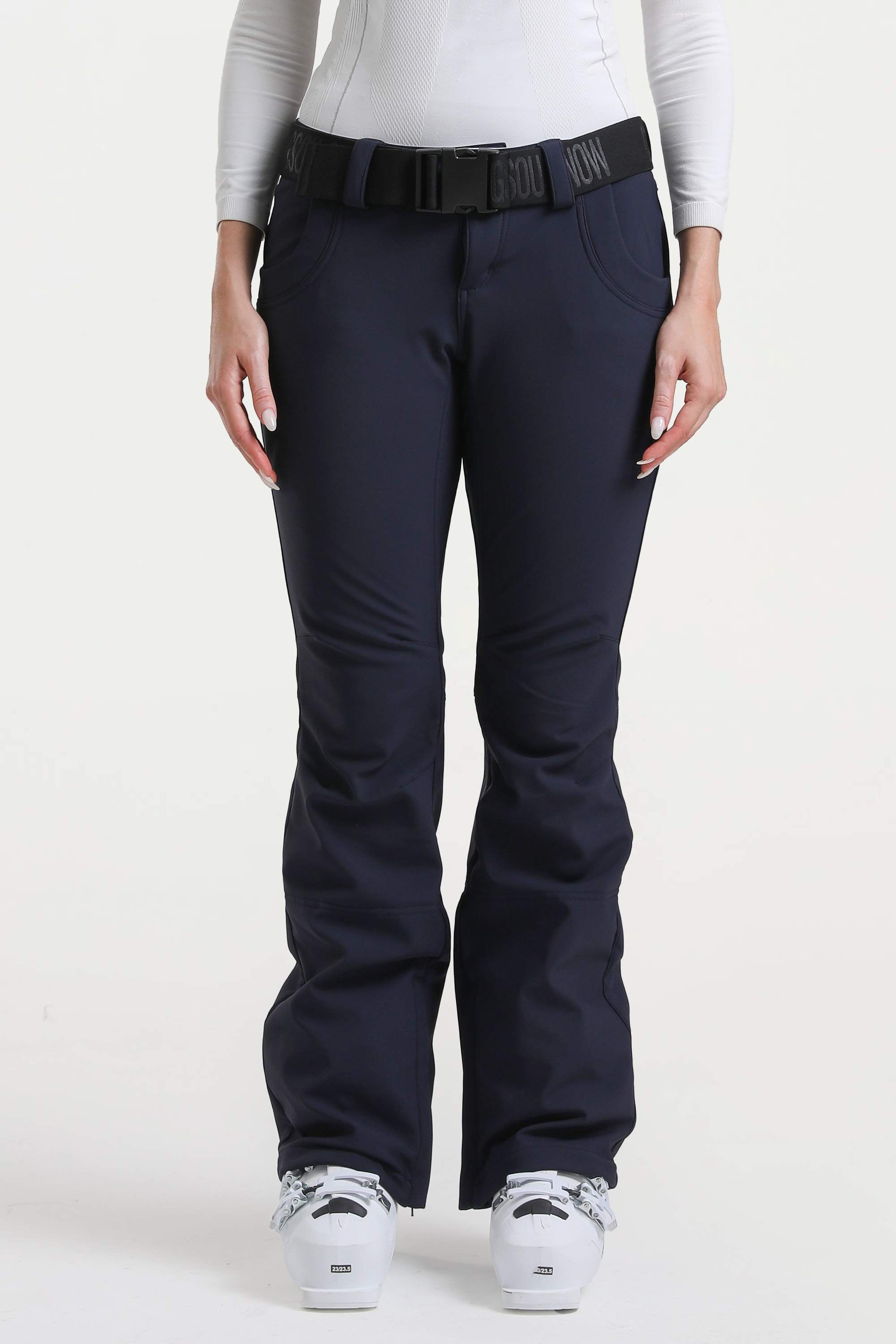 Navy Blue Slim-Fit Flared Hem Ski Pants Waterproof Snow Pants