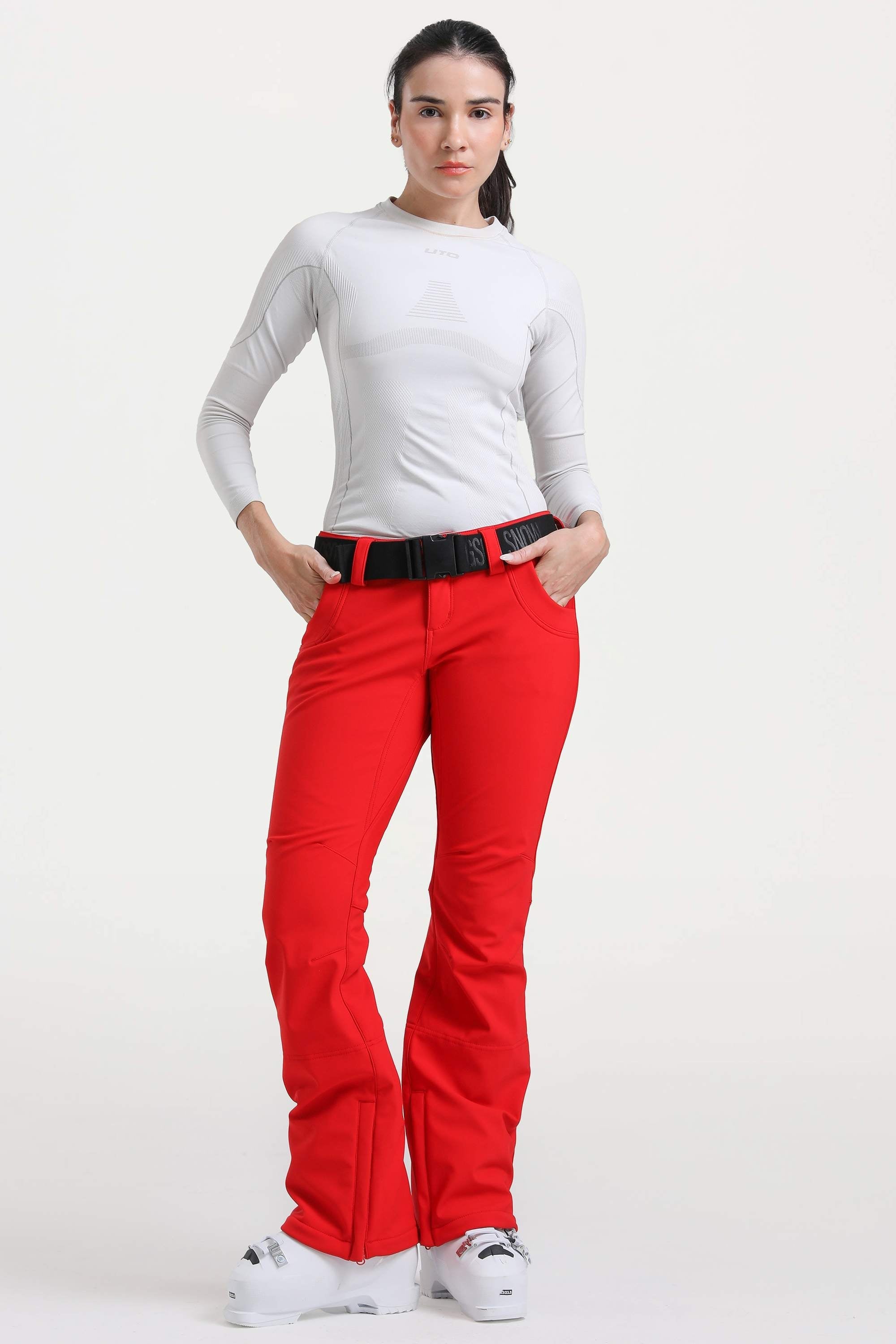 Black Slim-Fit Flared Hem Ski Pants Waterproof Snow Pants