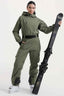 Women's Army Green Asymmetric Belted Insulated Waterproof One-Piece Ski Suit Snowboard Suit