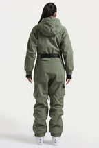 Women's Army Green Asymmetric Belted Insulated Waterproof One-Piece Ski Suit Snowboard Suit