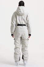 Women's Off White Asymmetric Belted Insulated Waterproof One-Piece Ski Suit Snowboard Suit
