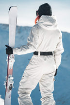 Women's Brown Asymmetric Belted Insulated Waterproof One-Piece Ski Suit Snowboard Suit