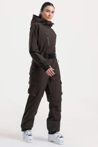 Women's Army Green Asymmetric Belted Insulated Waterproof One-Piece Ski Suit Snowboard Suit