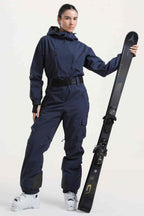 Women's Red Asymmetric Belted Insulated Waterproof One-Piece Ski Suit Snowboard Suit