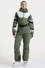 Women's Army Green Insulated Color-Block Multi-Pocket Utility One-Piece Ski Suit Snowboard Suit