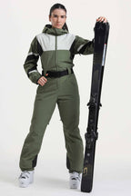 Women's Navy Insulated Color-Block Multi-Pocket Utility One-Piece Ski Suit Snowboard Suit