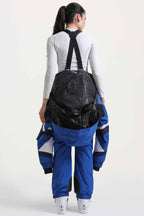 Women's Blue Insulated Color-Block Multi-Pocket Utility One-Piece Ski Suit Snowboard Suit
