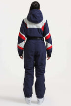 Women's Navy Insulated Color-Block Multi-Pocket Utility One-Piece Ski Suit Snowboard Suit