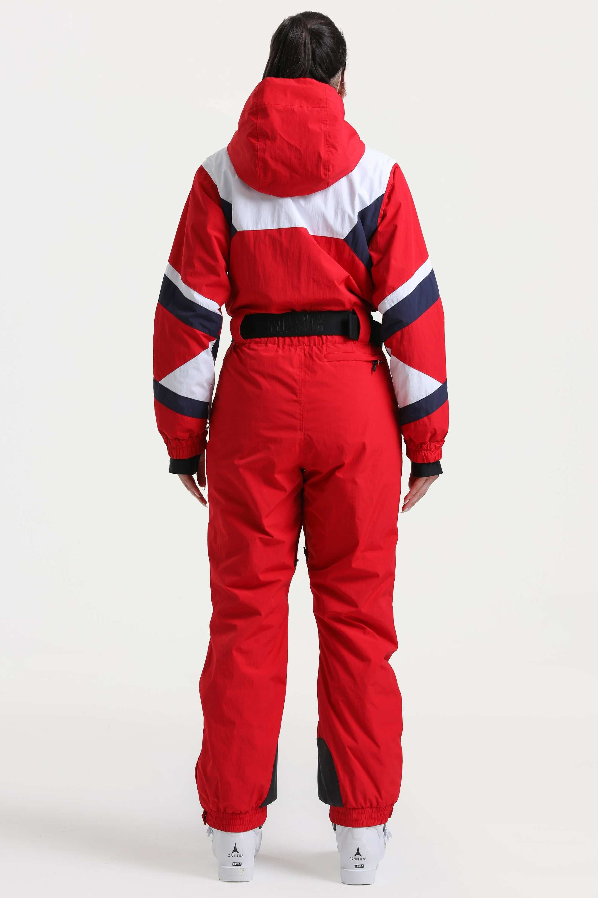 Women's Navy Insulated Color-Block Multi-Pocket Utility One-Piece Ski Suit Snowboard Suit
