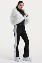 Women's White Slim-Fit Detachable Faux Fox Fur Flared-Leg One-Piece Ski Suit Snowboard Suit