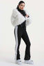 Women's White Slim-Fit Detachable Faux Fox Fur Flared-Leg One-Piece Ski Suit Snowboard Suit