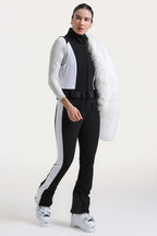 Women's White Slim-Fit Detachable Faux Fox Fur Flared-Leg One-Piece Ski Suit Snowboard Suit