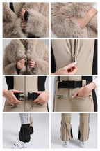 Women's White Slim-Fit Detachable Faux Fox Fur Flared-Leg One-Piece Ski Suit Snowboard Suit