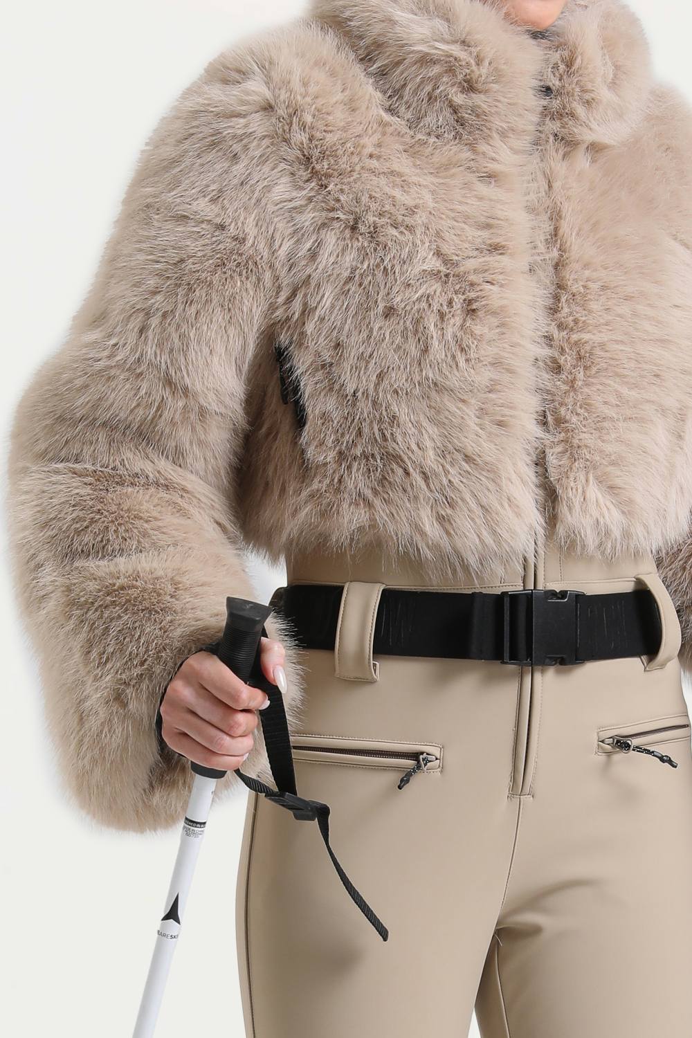 Women's Khaki Fashion Slim-Fit Stretch Faux Fox Fur Flared One-Piece Ski Suit Snowboard Suit Secondary image