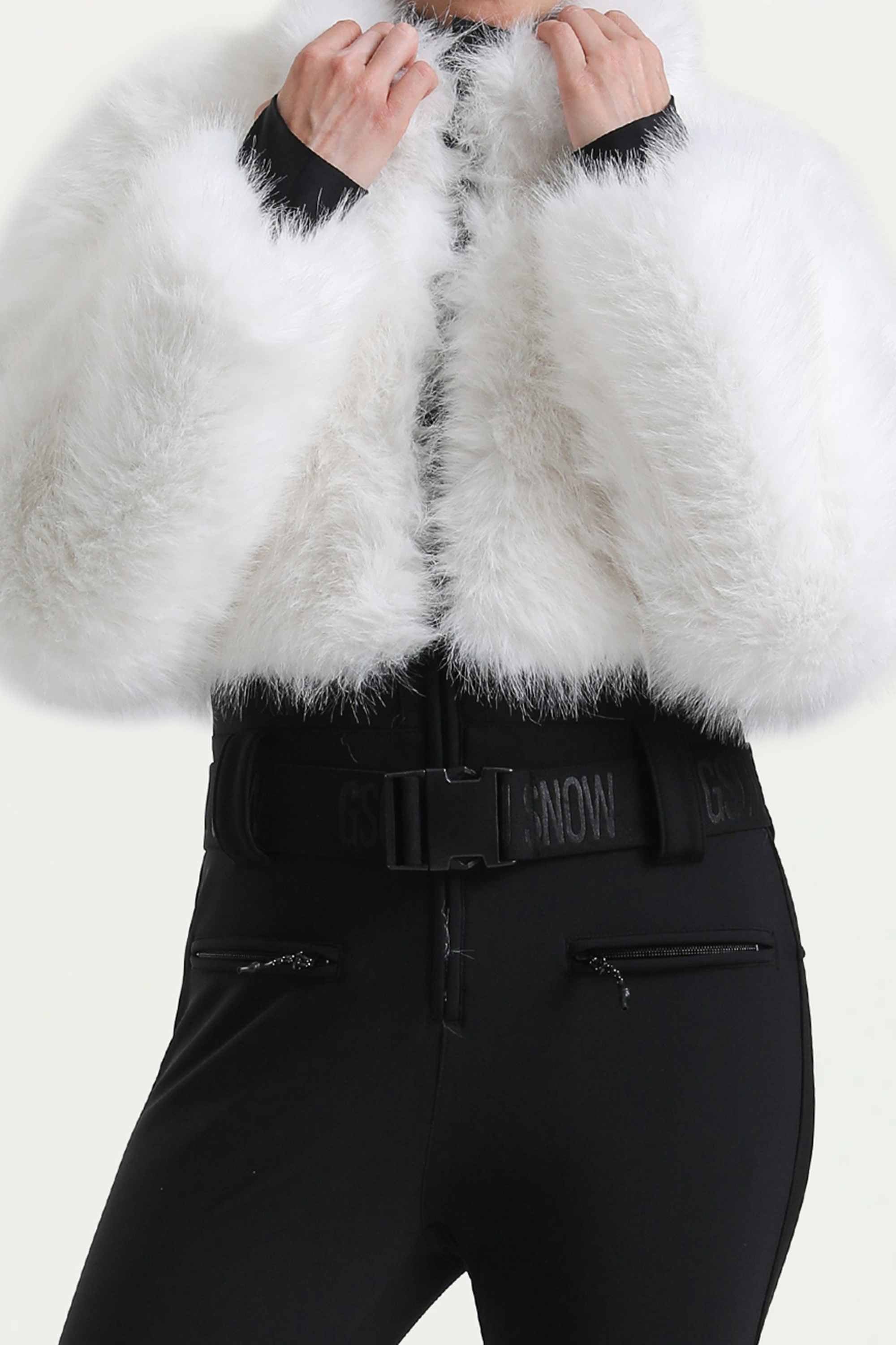 Women's White Fashion Slim-Fit Stretch Faux Fox Fur Flared One-Piece Ski Suit Snowboard Suit Secondary image