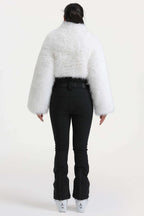 Women's White Fashion Slim-Fit Stretch Faux Fox Fur Flared One-Piece Ski Suit Snowboard Suit