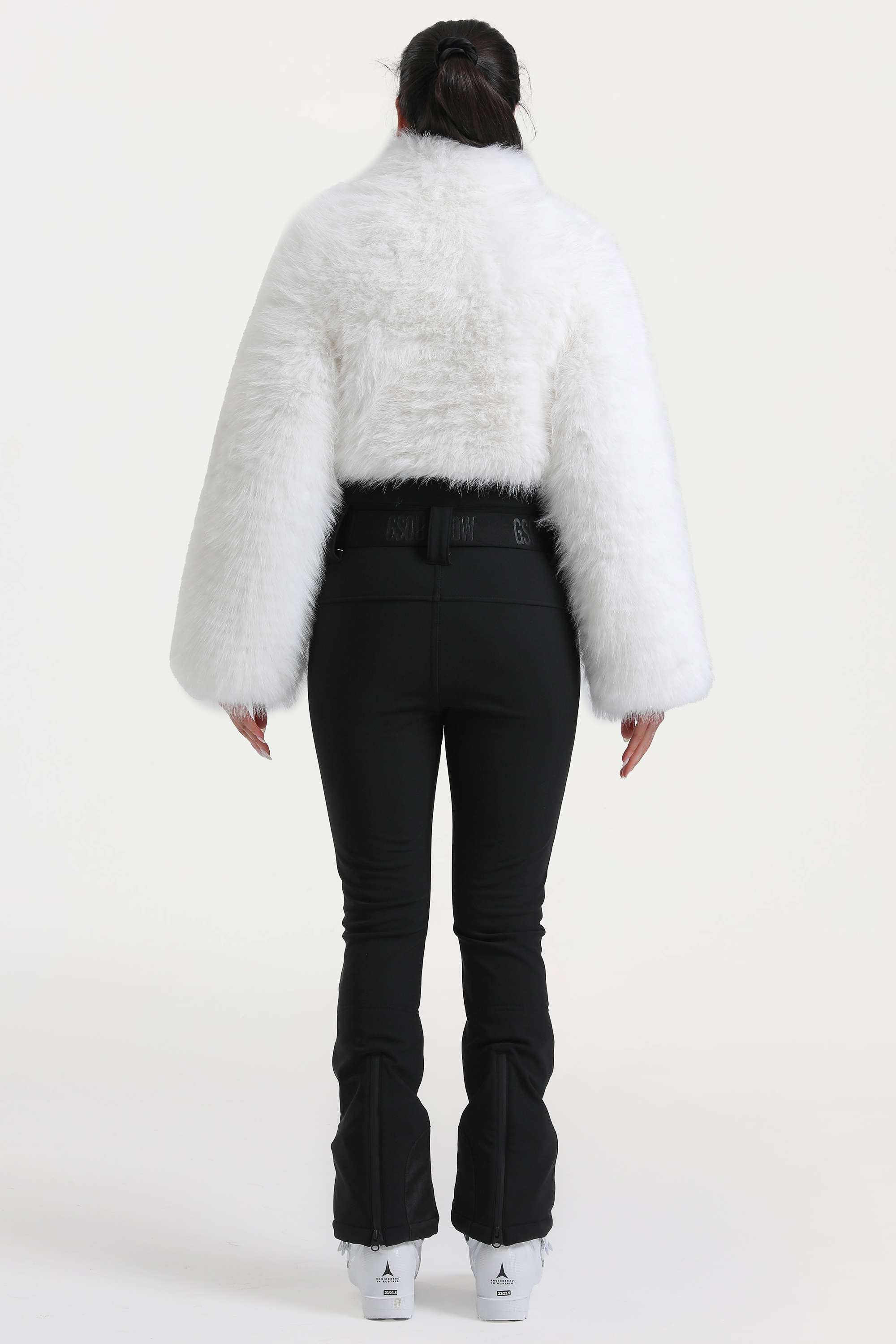 Women's White Fashion Slim-Fit Stretch Faux Fox Fur Flared One-Piece Ski Suit Snowboard Suit
