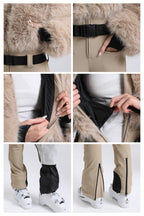 Women's Black Fashion Slim-Fit Stretch Faux Fox Fur Flared One-Piece Ski Suit Snowboard Suit