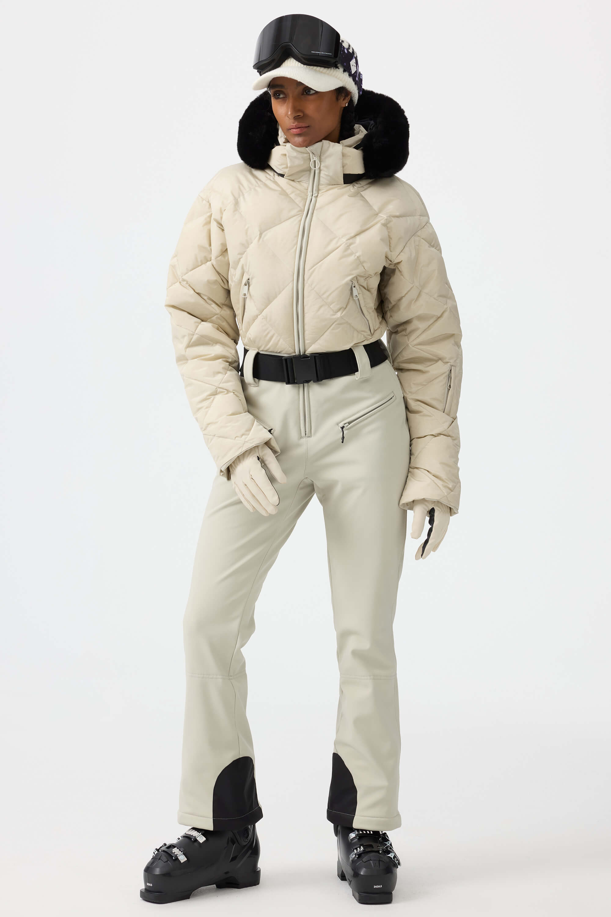 Women's Beige Durable Mini-Flare Leggings One-Piece Ski Suit Snowboard Suit Main image