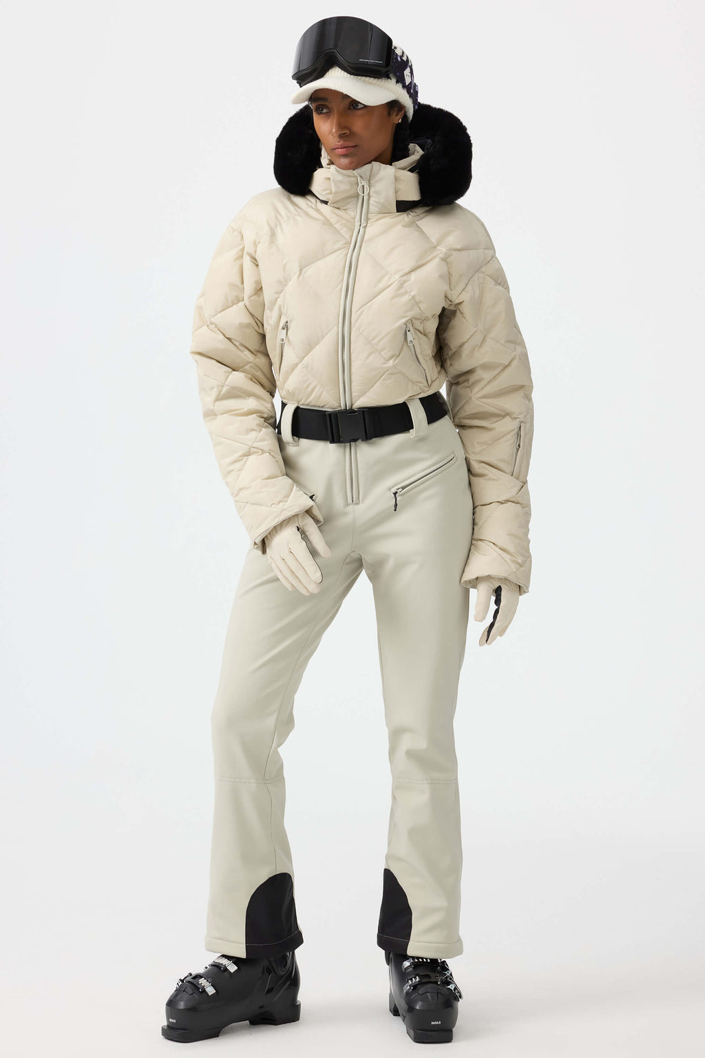 Women's Beige Durable Mini-Flare Leggings One-Piece Ski Suit Snowboard Suit