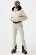 Women's Beige Durable Mini-Flare Leggings One-Piece Ski Suit Snowboard Suit