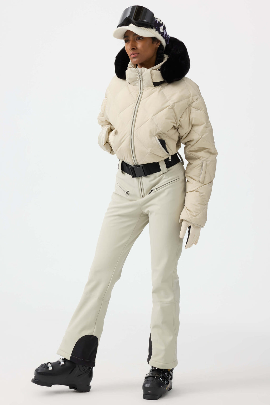 Women's Beige Durable Mini-Flare Leggings One-Piece Ski Suit Snowboard Suit