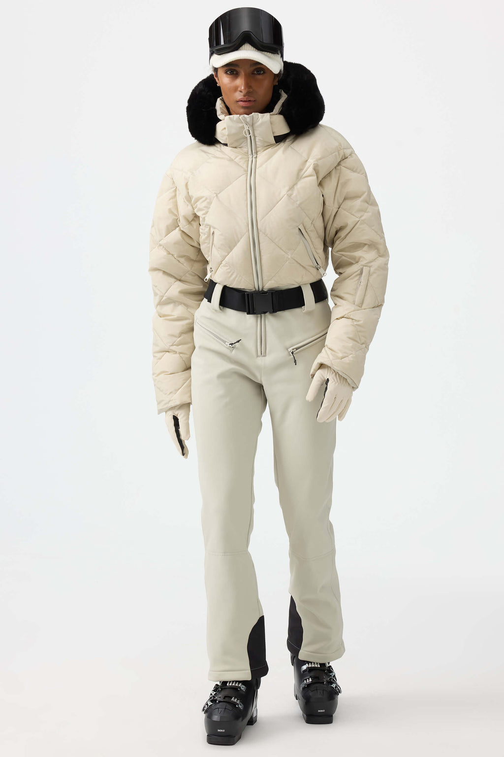 Women's Beige Durable Mini-Flare Leggings One-Piece Ski Suit Snowboard Suit
