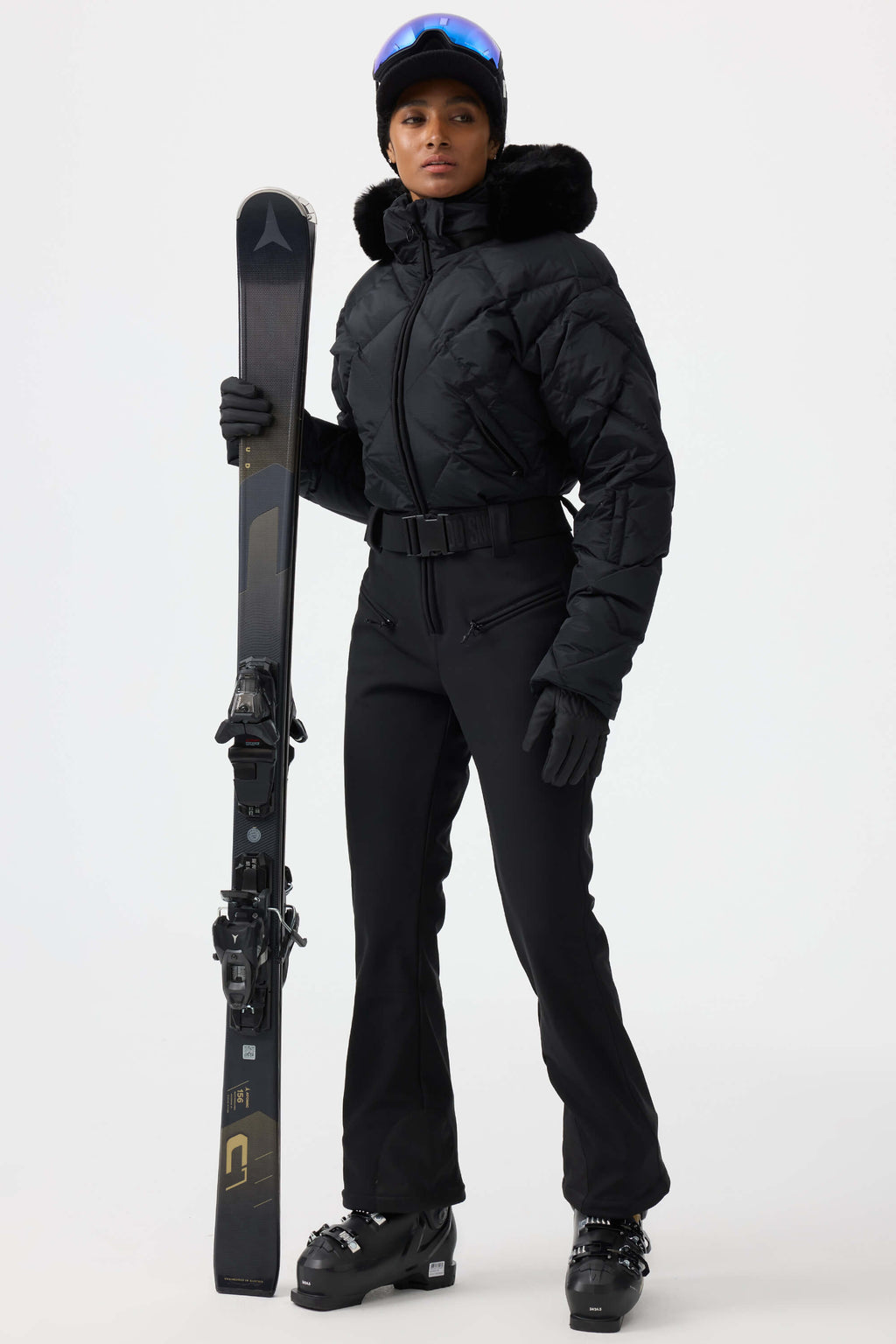 Women's Beige Durable Mini-Flare Leggings One-Piece Ski Suit Snowboard Suit