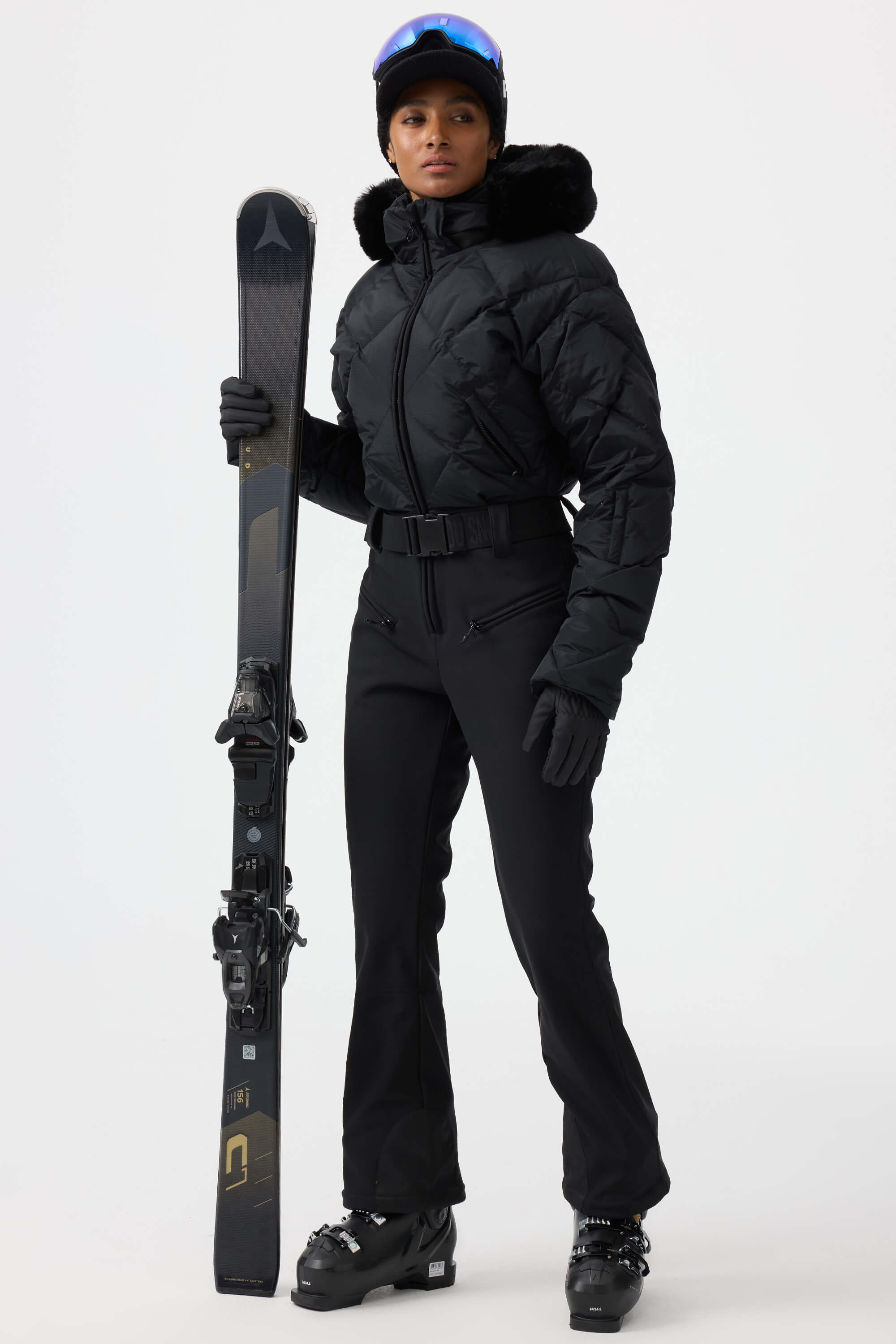 Women's Beige Durable Mini-Flare Leggings One-Piece Ski Suit Snowboard Suit