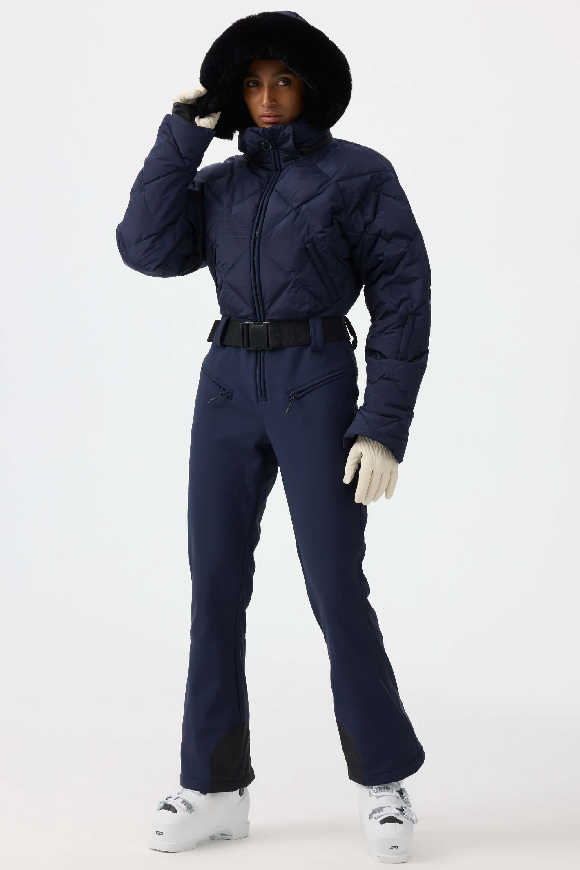 Women's Navy Durable Mini-Flare Leggings One-Piece Ski Suit Snowboard Suit Main image