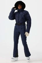 Women's Navy Durable Mini-Flare Leggings One-Piece Ski Suit Snowboard Suit