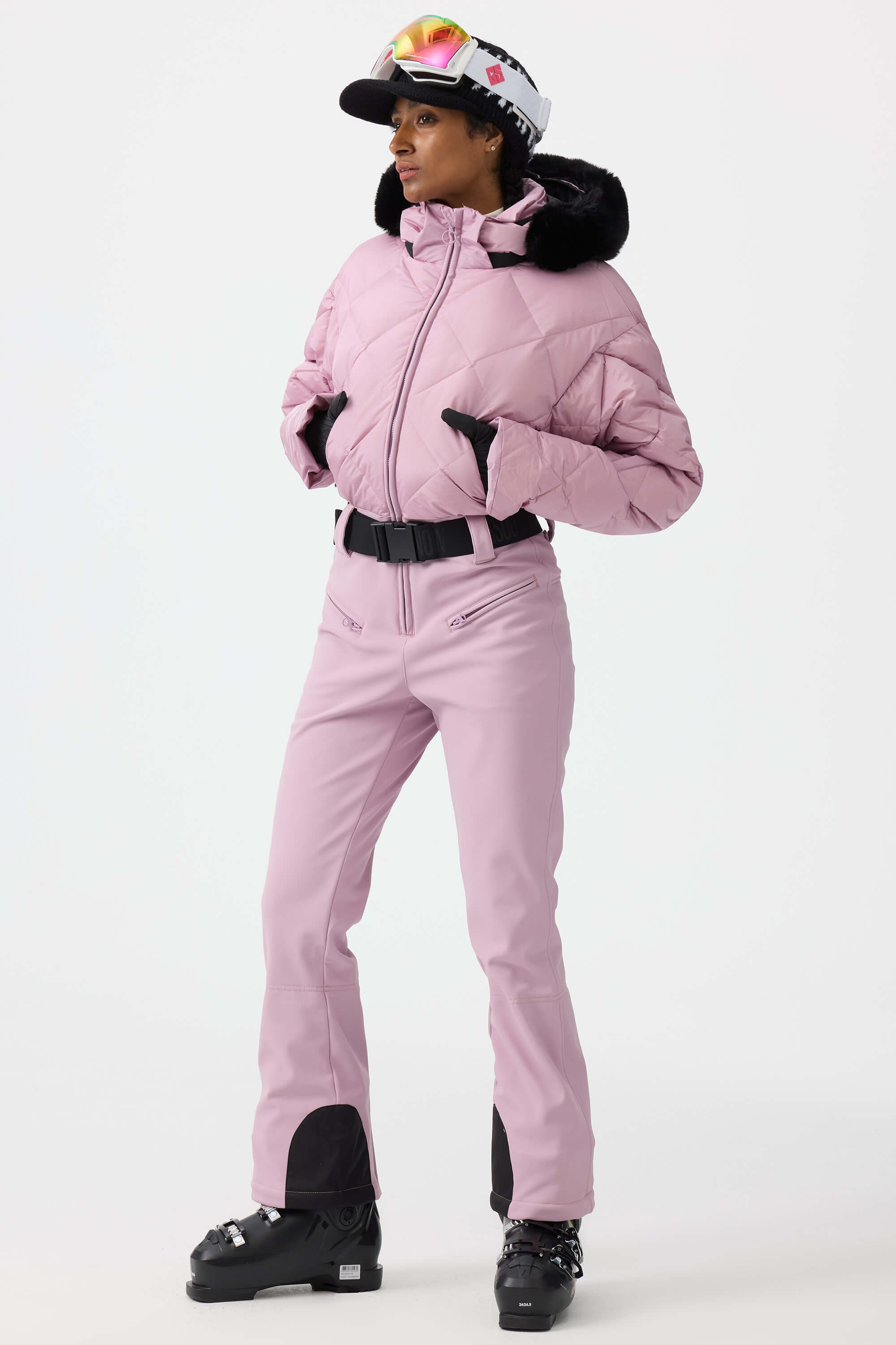 Women's Beige Durable Mini-Flare Leggings One-Piece Ski Suit Snowboard Suit