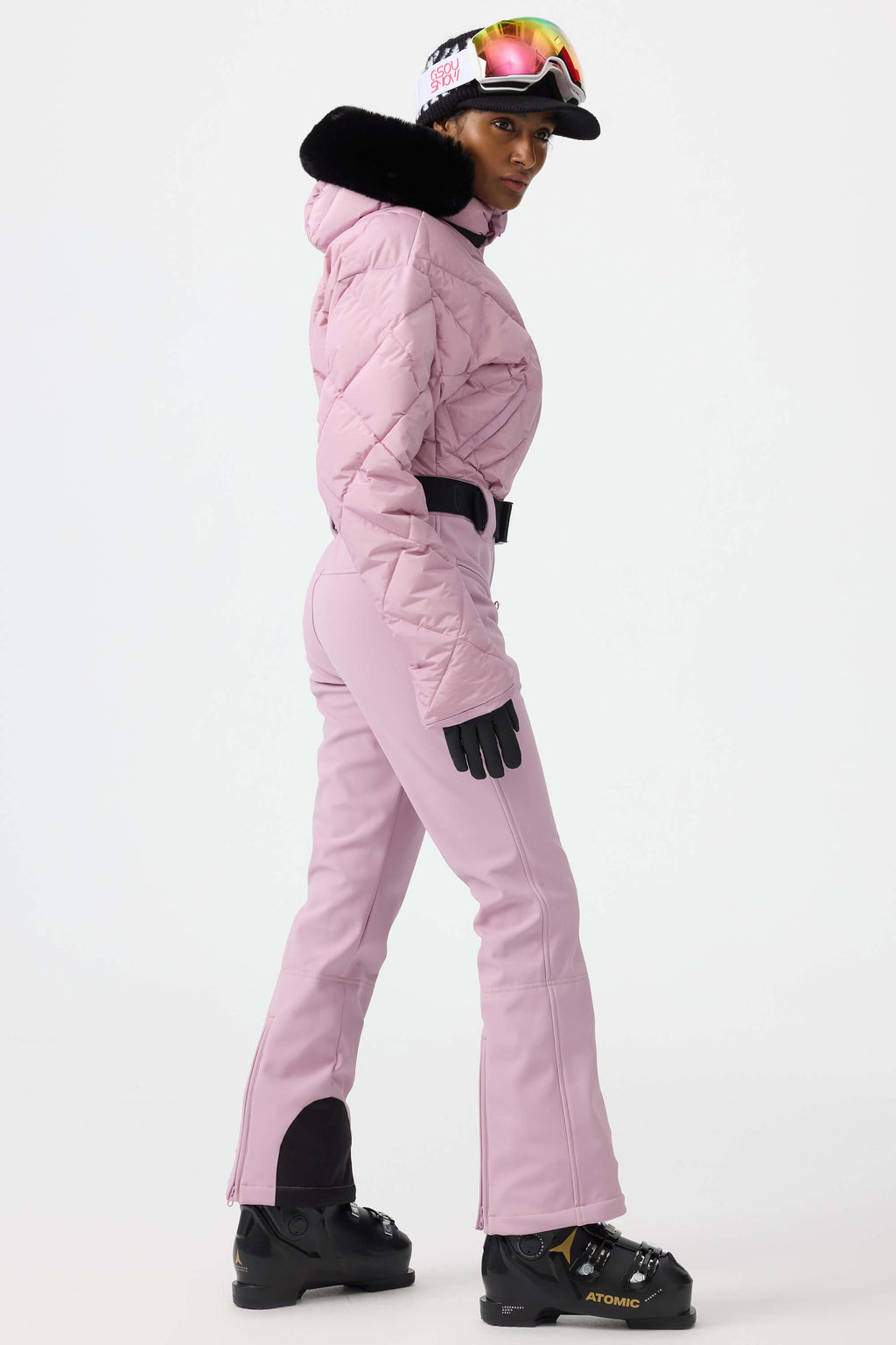 Women's Pink Durable Mini-Flare Leggings One-Piece Ski Suit Snowboard Suit