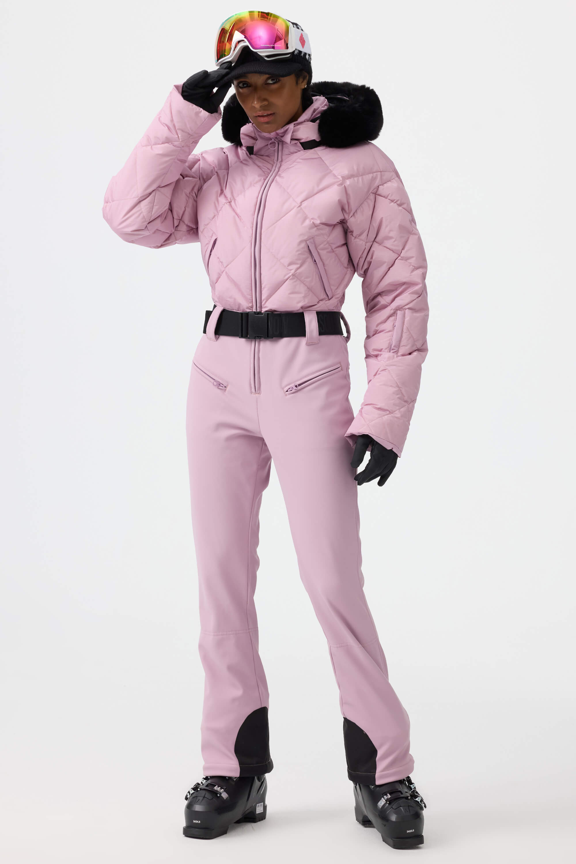 Women's Beige Durable Mini-Flare Leggings One-Piece Ski Suit Snowboard Suit