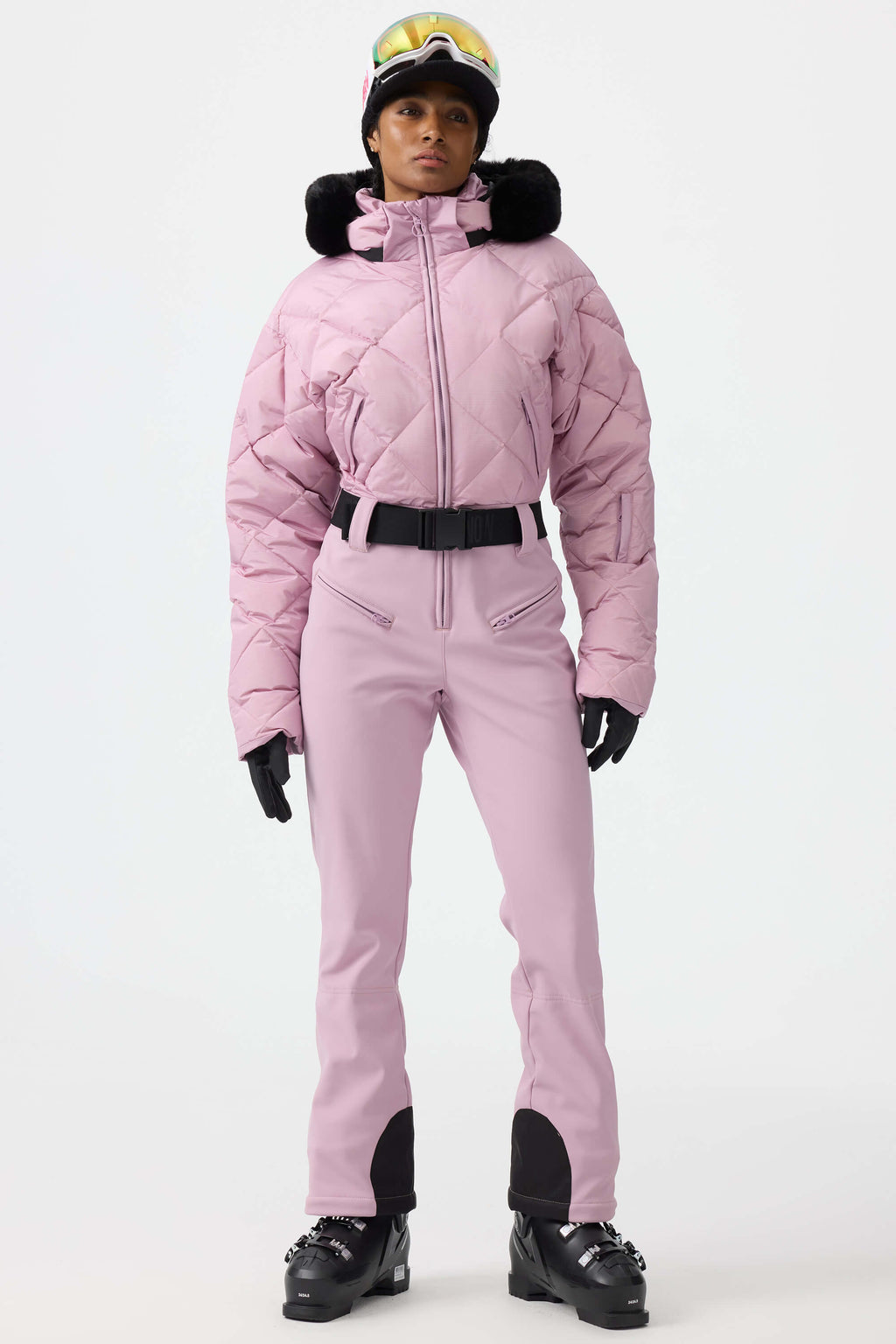 Women's Beige Durable Mini-Flare Leggings One-Piece Ski Suit Snowboard Suit